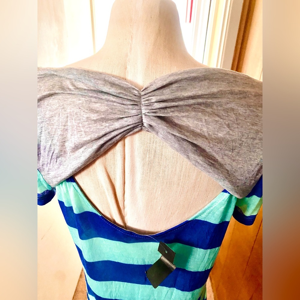 Three Dots, NWT, blue & Green w/ Grey design on the back.